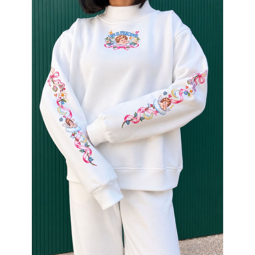 By Bobbie Life is Precious White Mockneck Sweat Set
